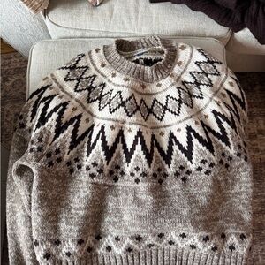 American Eagle Outfitters Nordic Pattern Sweater - Brown and Cream